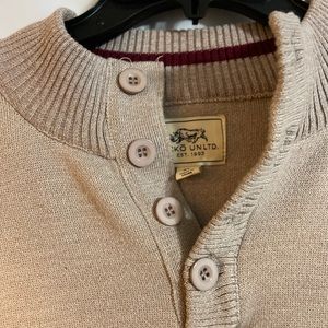 Ecko Unltd pullover light sweater. NWOT.  XL. Tan with burgundy elbow pads.